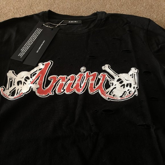 AMIRI Women Black Destroyed T-Shirt M